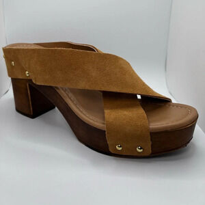 Mila Paoli Wood Block Heel Platform Sandals Suede Leather Made In Italy Size 10